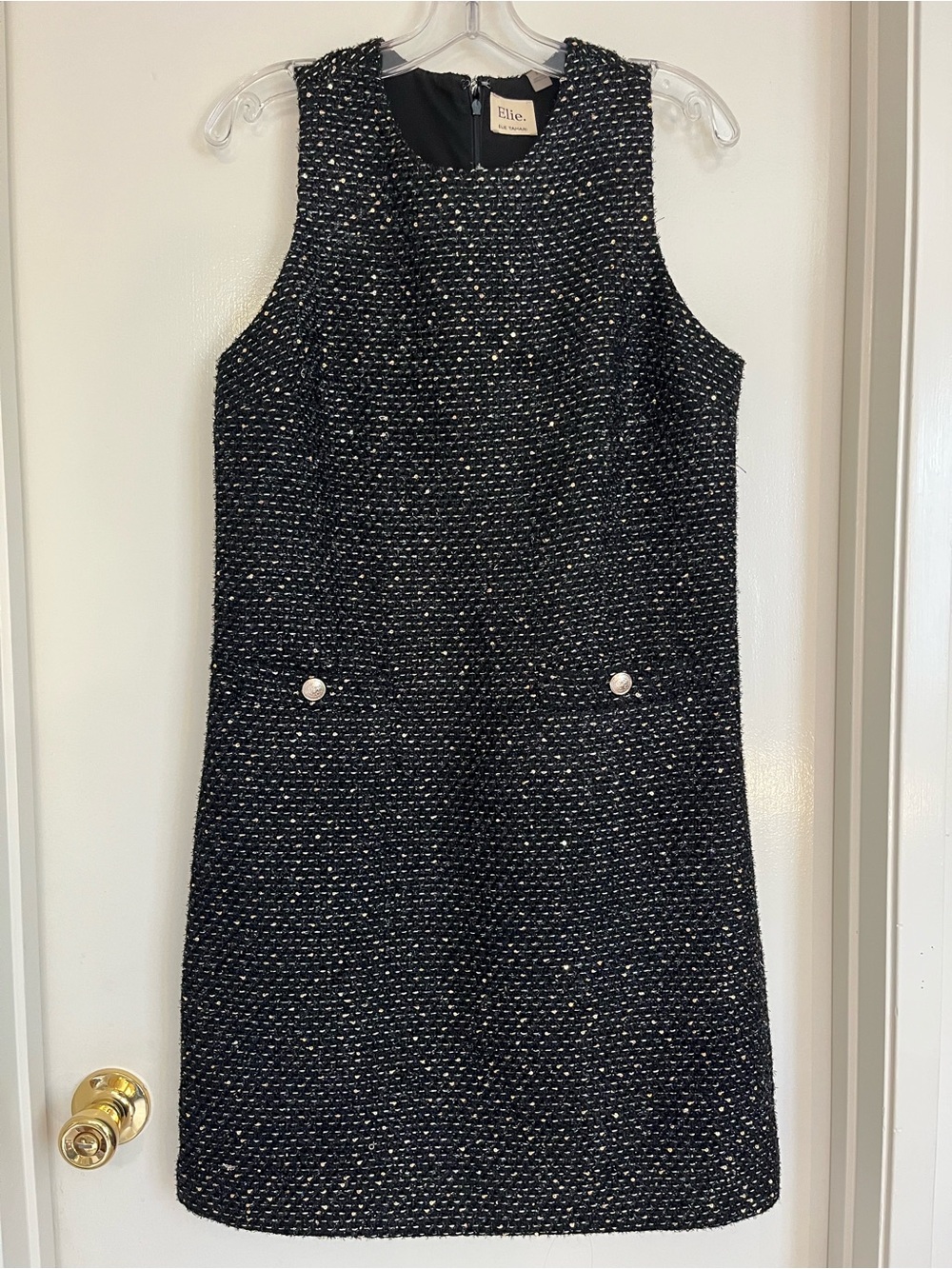 Elie Tahari Black Tweed Sleeveless Shift Dress